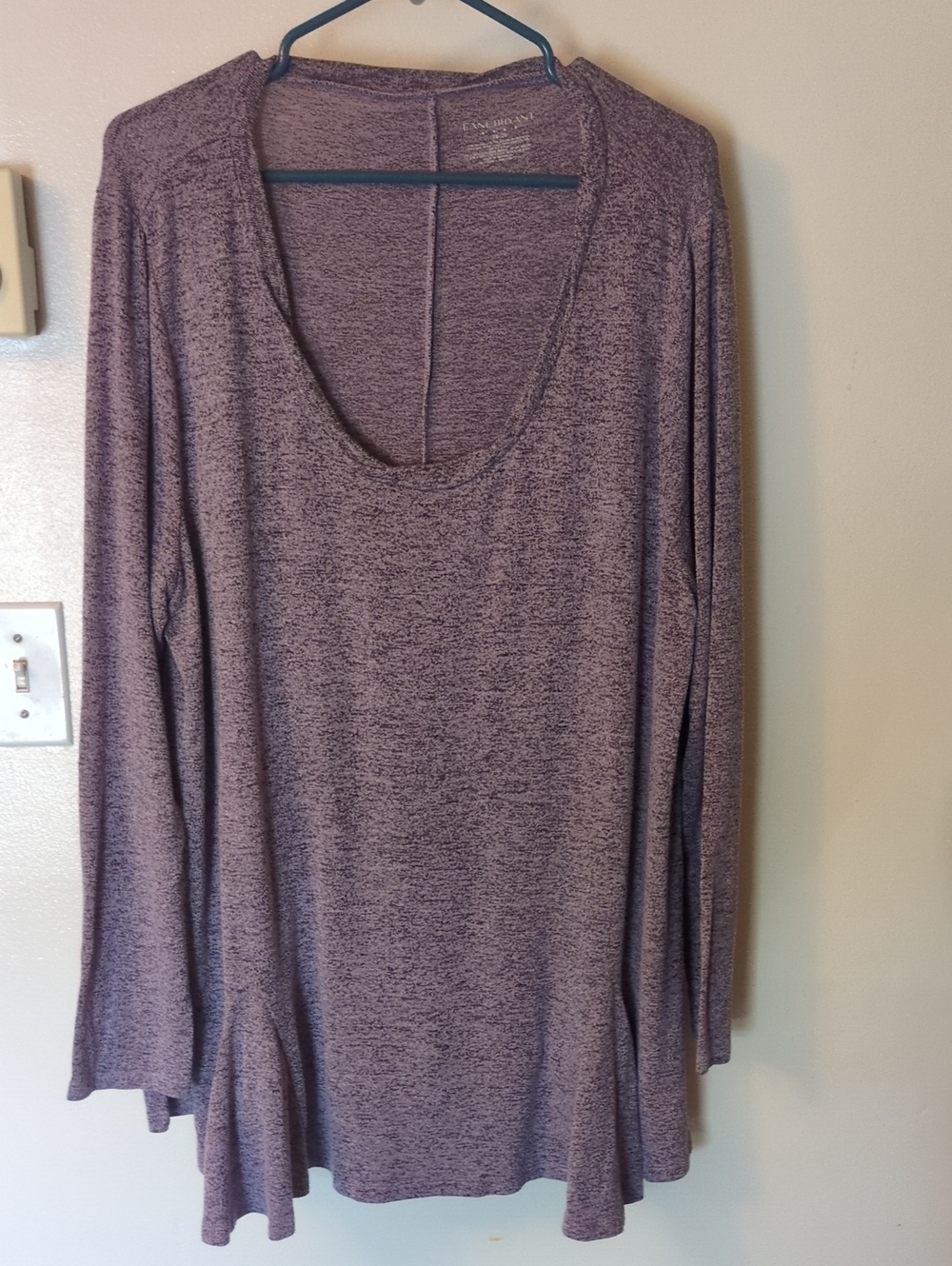 Lane Bryant 18/20 Heathered Plum Scoop-Neck Long Sleeve Top